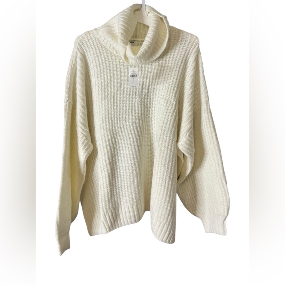 Old Navy White Cowl Neck Sweater with Ribbed Texture